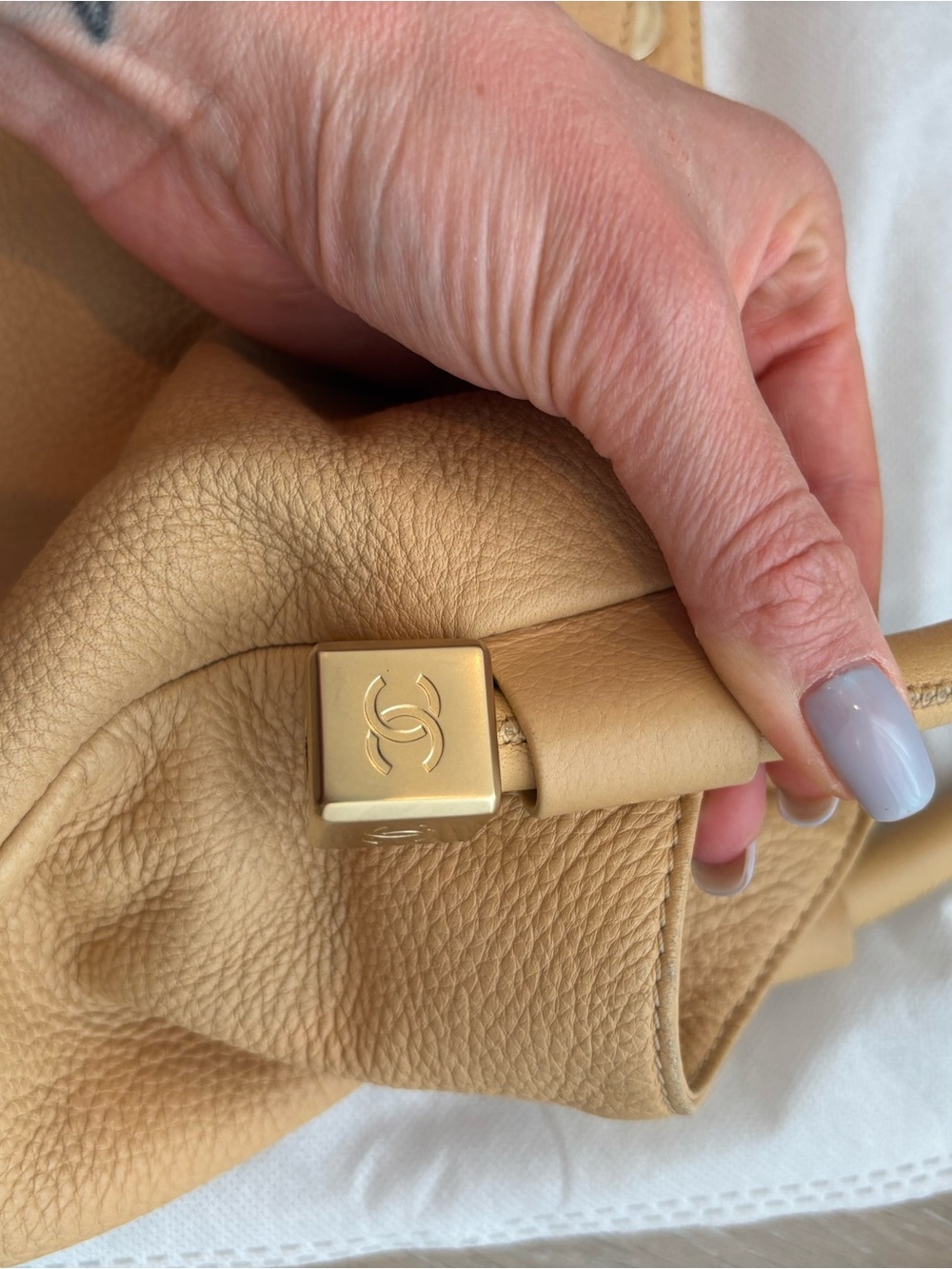 CHANEL Beige Leather CC-Topped Tote - Picture 7 of 12